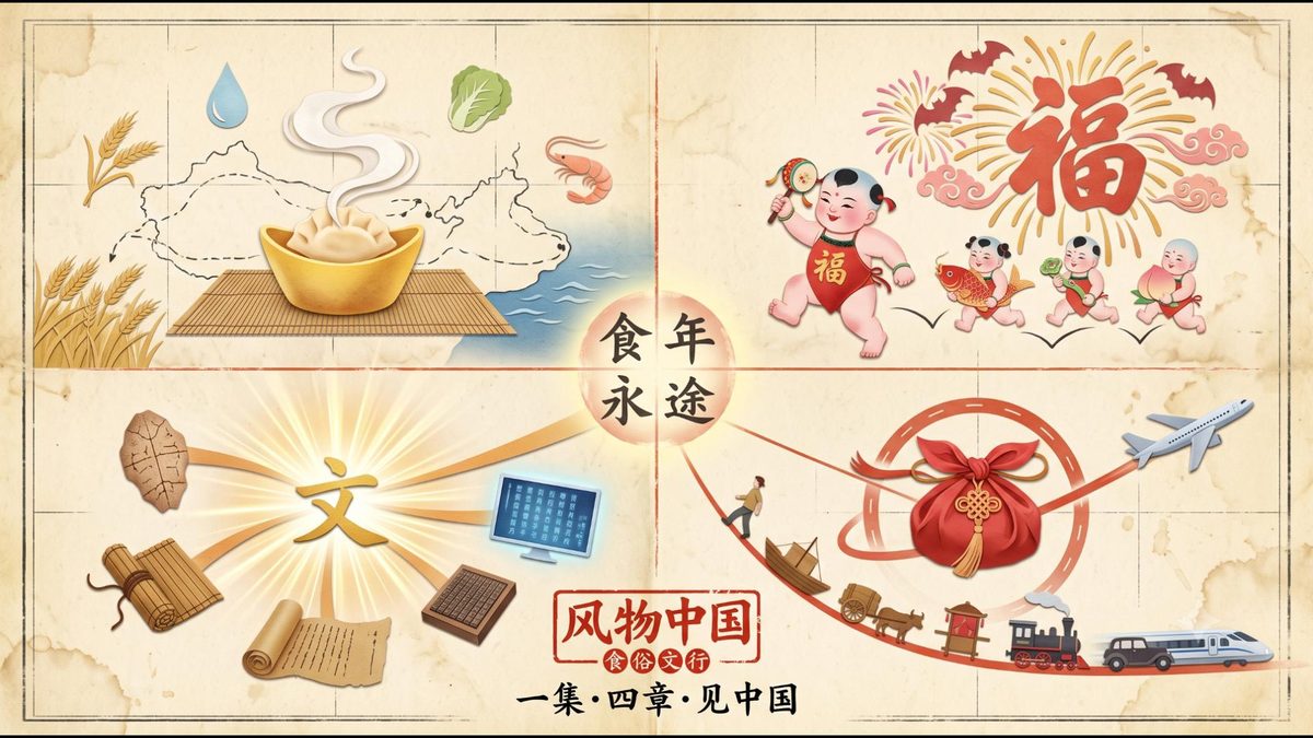 风物中国系列纪录片封面：纸工艺拼贴风格